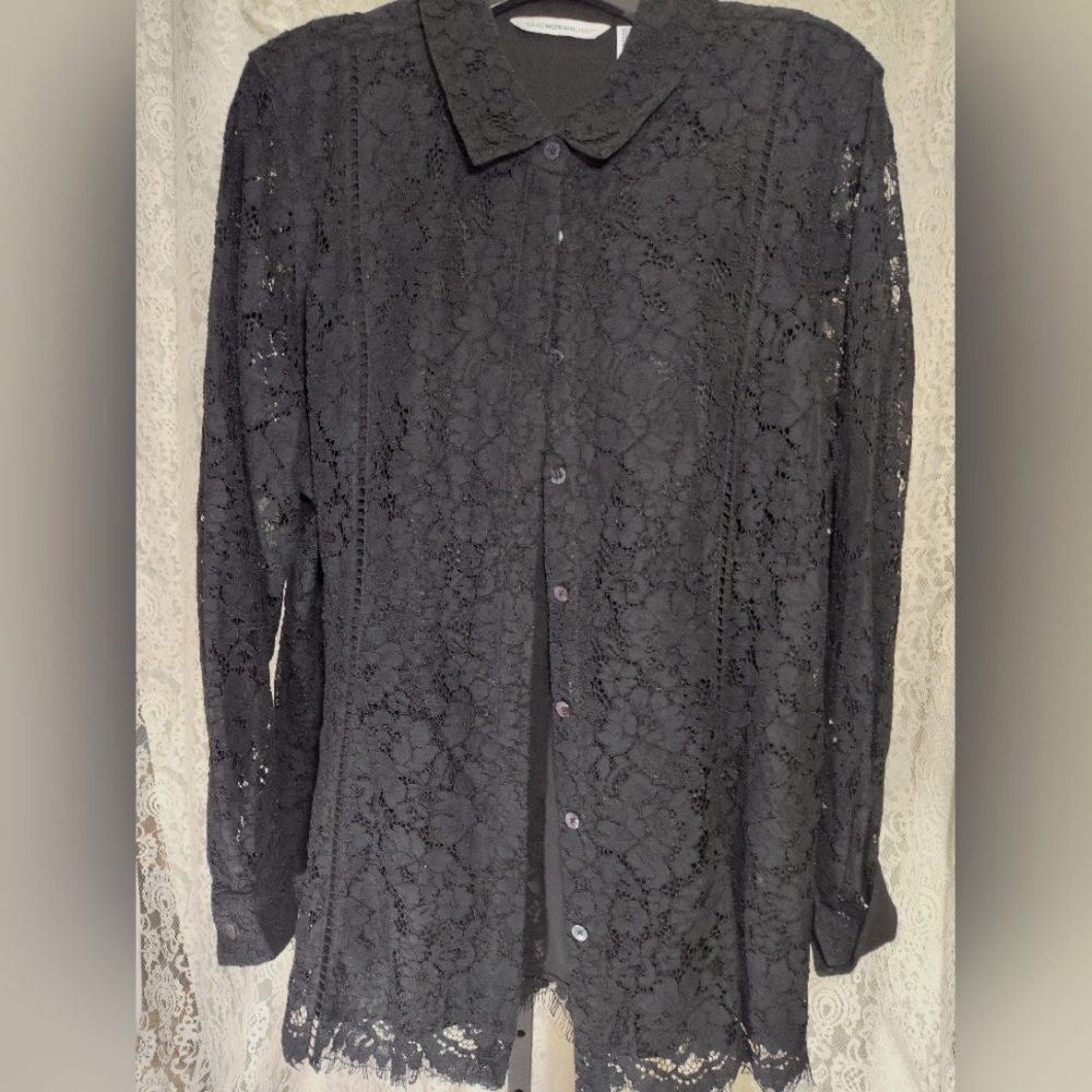 Elegant Black Lace Button-Up Blouse Nwot